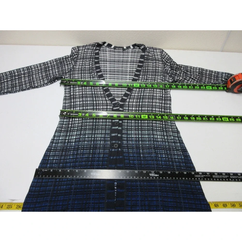NIC+ZOE Sweater Womens Size S Ombre Plaid Button Front Office Career Ruffle Hem